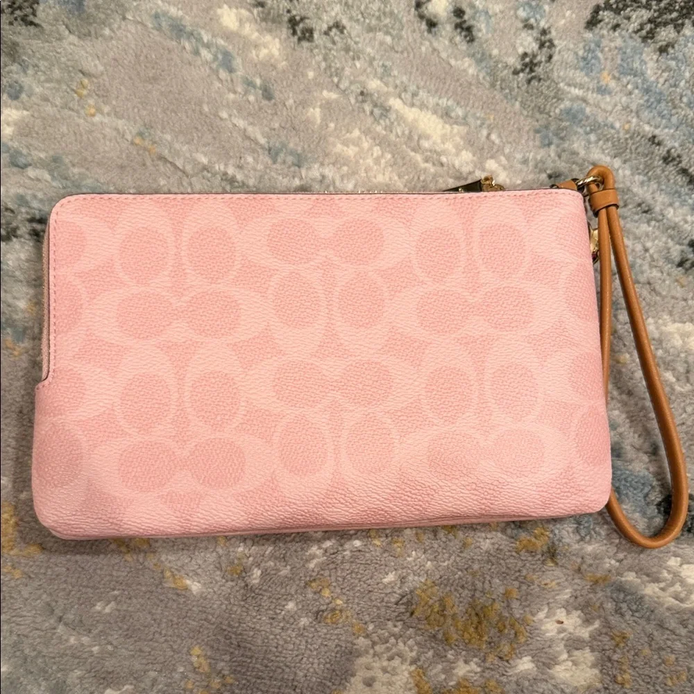 Double Zip Powder Pink Wristlet Clutch - Picture 5 of 5